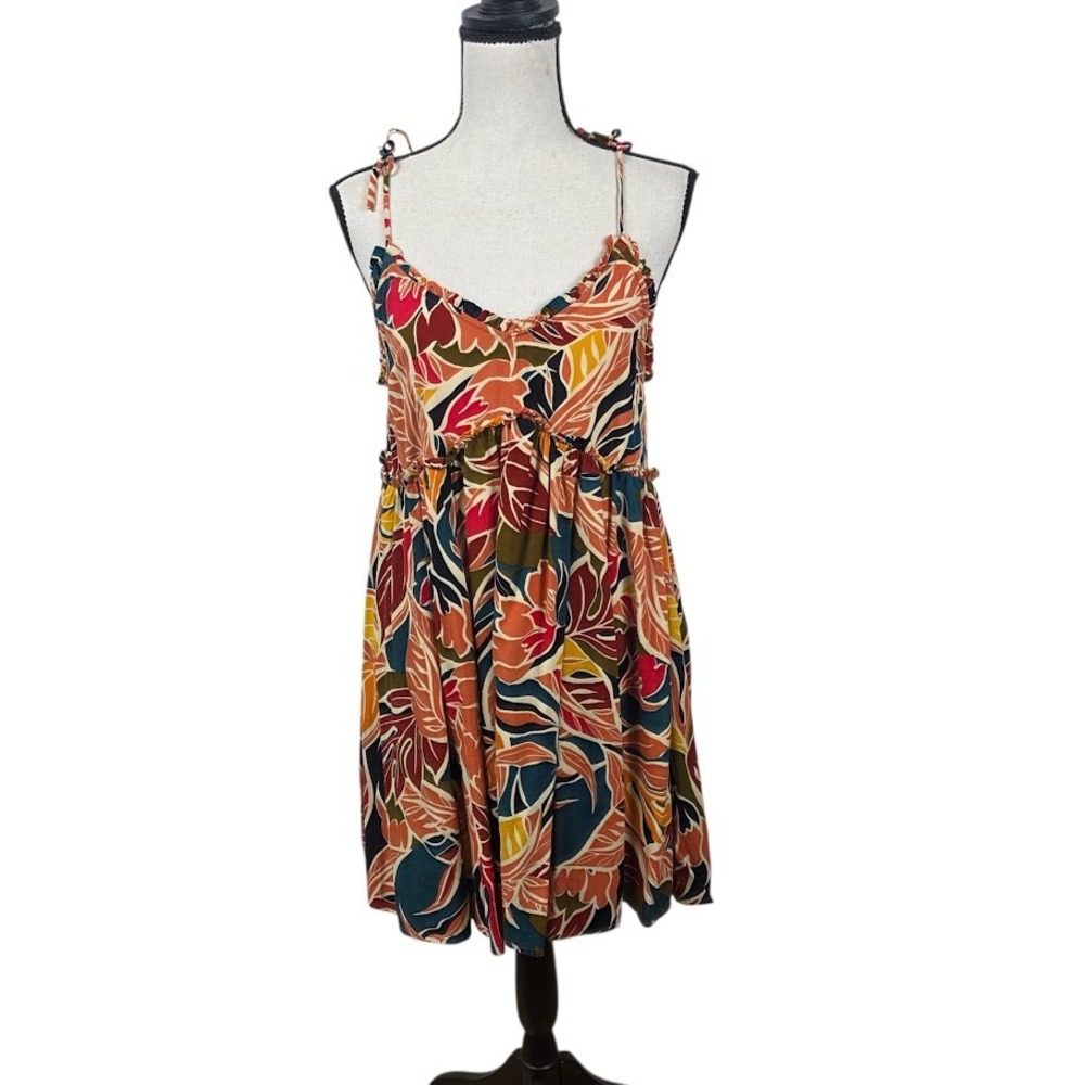 Patrons of Peace Dress Womens Medium Multicolor Tropicalβ Leaf Boho Babydoll